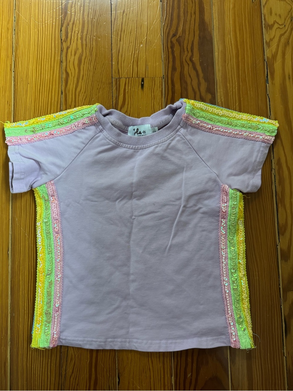 Lola & The Boys  Lavender Kids Tee with Neon Sequined Trim